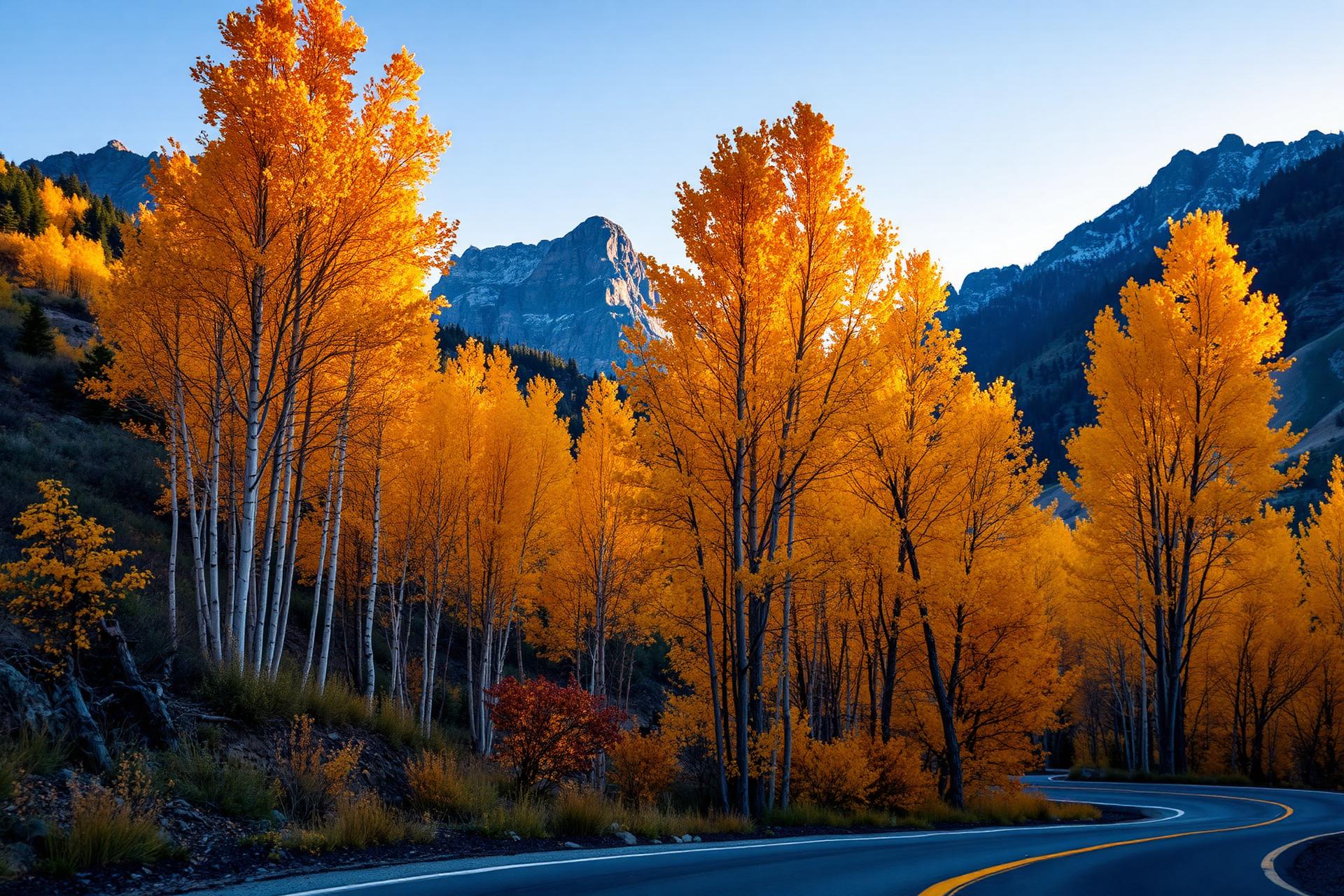 Golden aspens lining a scenic Utah mountain road in fall
