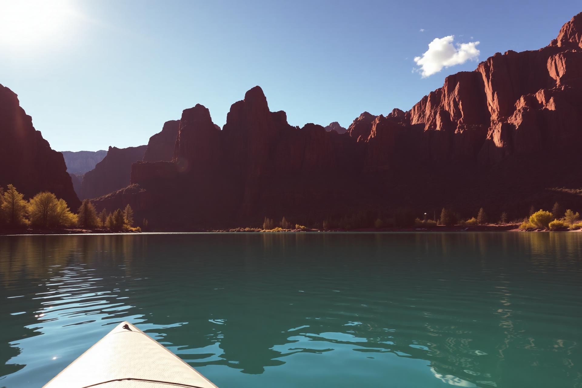 Paddleboard on a turquoise Utah lake below red rock cliffs